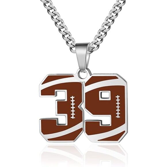Football Number Necklace "#39 Stainless‎ Steel (4134) - Picture 1 of 6